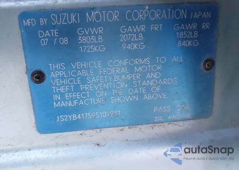 2009 Suzuki Sx4 Touring from USA, damaged, VIN JS2YB417595101931